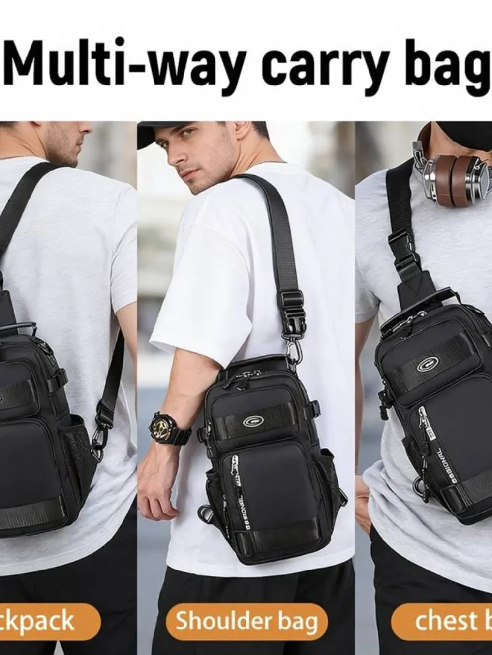 Unisex Sling Chest Bag Multi Pocket Crossbody Backpack